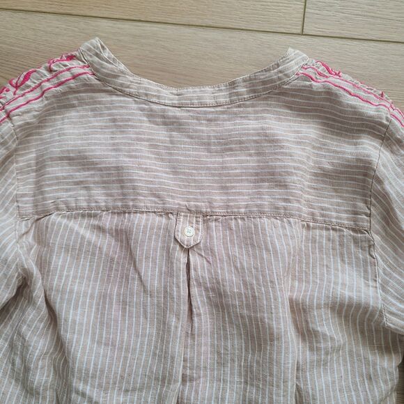 J. Crew Top XS Beige Striped Pink Embroidered Linen Boho Pullover Shirt - Picture 7 of 11
